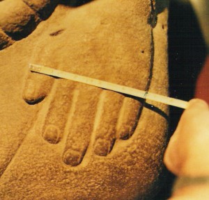 Mesoamerican Olmec sculpture (ca.500 B.C.) from Gulf Coast measures Royal Babylonian Cubit